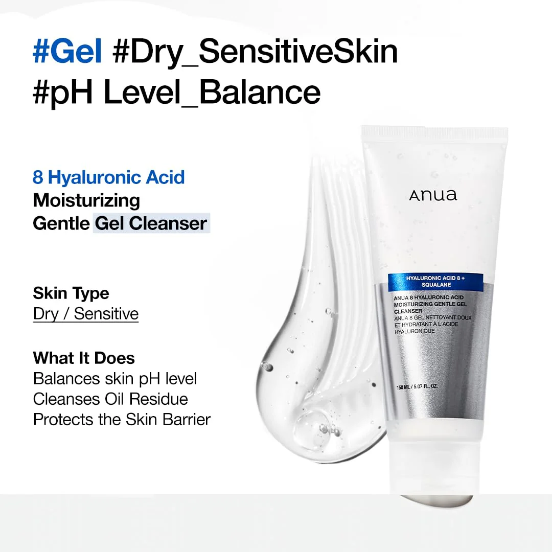 Anua 8 Hyaluronic Acid Moisturizing + Squalane Gentle Gel Cleanser – 150 ml - Image 8