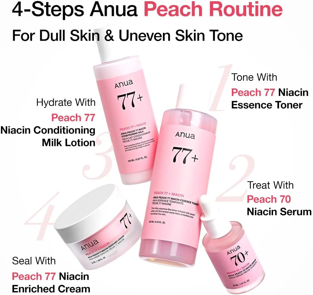 Anua Peach 77 - Tónico de niacina esencia, 8.5 fl oz, tóner iluminador 250ml - Image 4