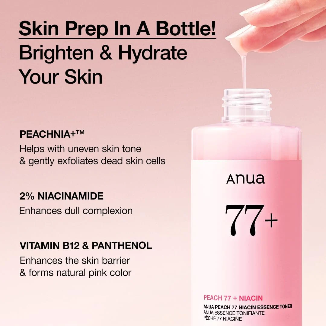 Anua Peach 77 - Tónico de niacina esencia, 8.5 fl oz, tóner iluminador 250ml - Image 5