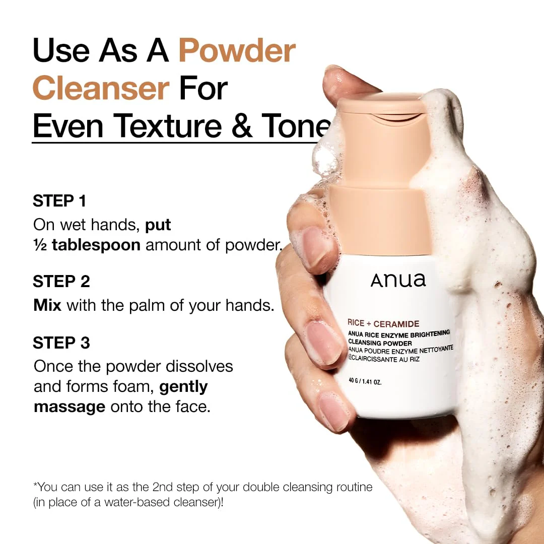 Anua Rice Enzyme Brightening Cleansing Powder Limpiador facial en polvo 40g - Image 8