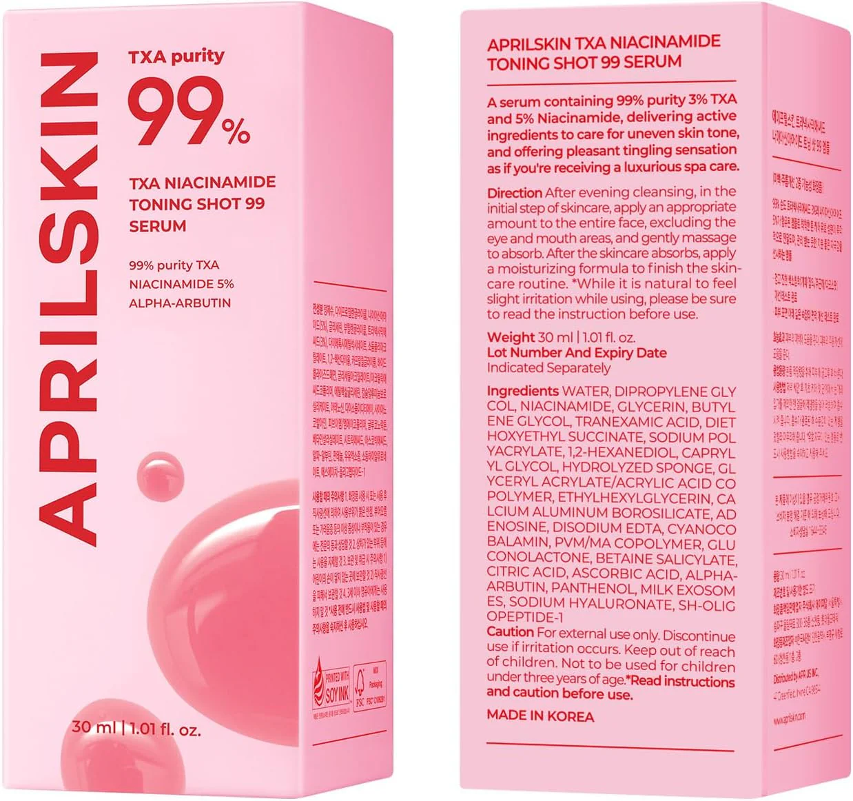 APRILSKIN TXA Niacinamide Toning Shot 99 Spicule - Serum para iluminar y cuidar los poros, 99% ácido tranexámico de alta pureza 3%+ niacinamida 5% 30ml - Image 9