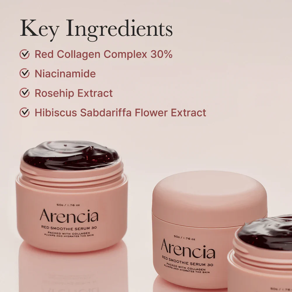 Arencia Overnight Red Smoothie Face Mask Serum, Glowing & Soothing with 30% red collagen, Niacinamide 50g - Image 3