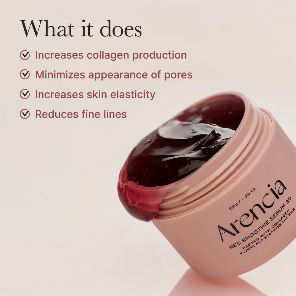 Arencia Overnight Red Smoothie Face Mask Serum, Glowing & Soothing with 30% red collagen, Niacinamide 50g - Image 4
