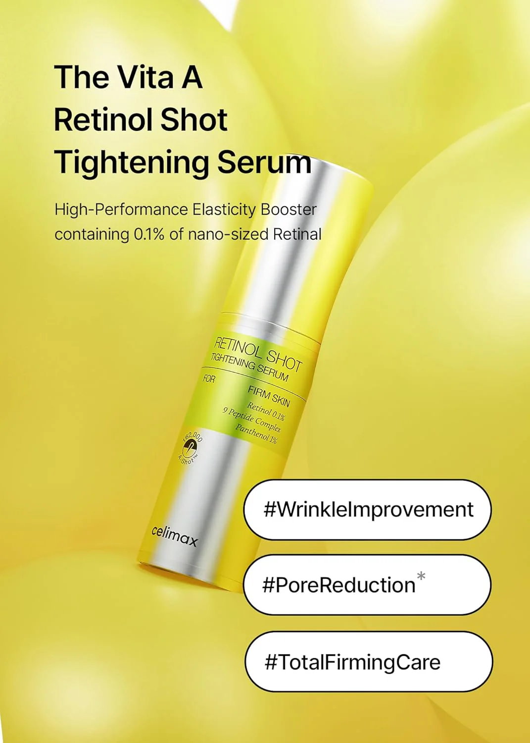 celimax The Vita A Retinol Shot Suero tensor con retinol puro de vitamina A, péptido, minimizador de poros, arrugas y líneas finas - Image 8
