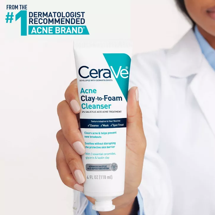 CeraVe 3in1 Acne Clay-to-Foam Facial Cleanser, Mask & Spot Treatment - Image 6