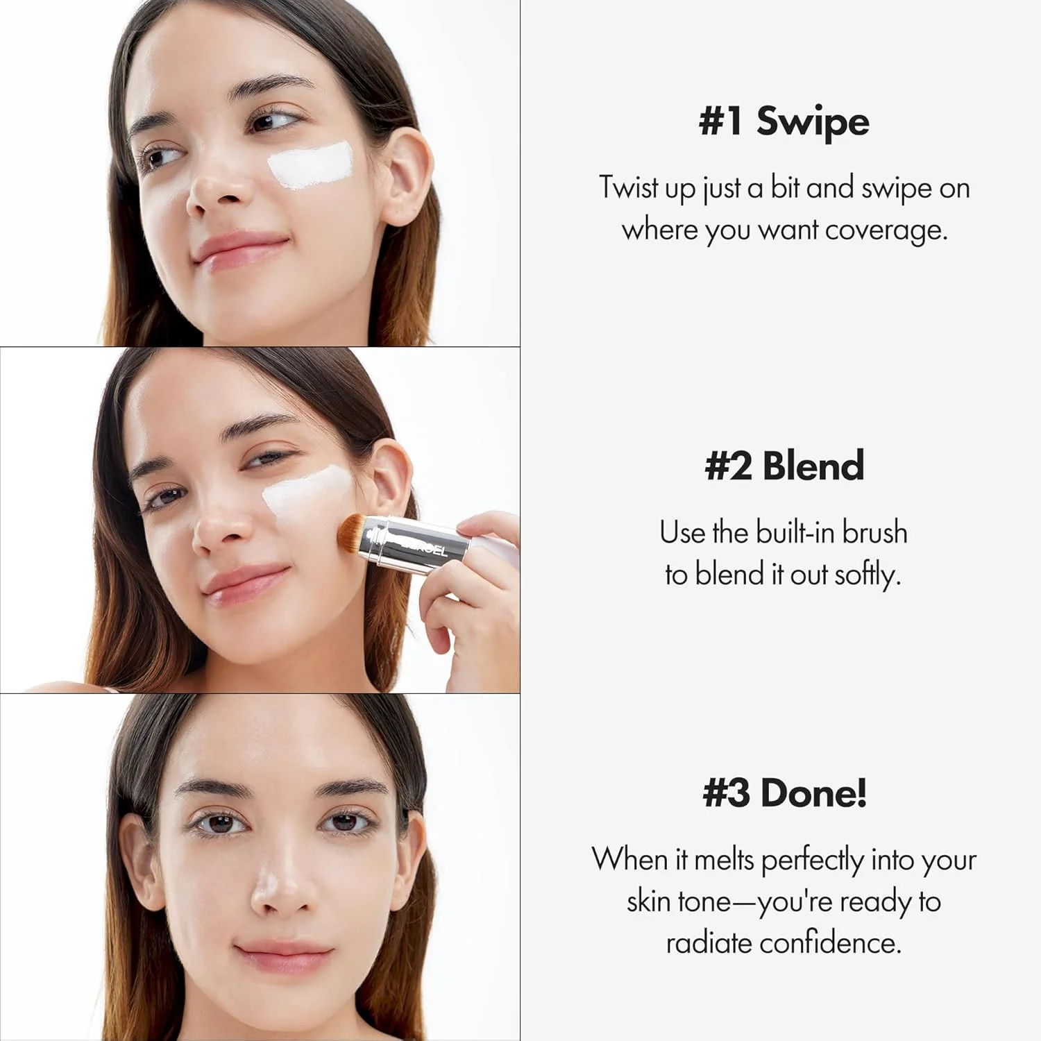ELROEL BLANC Cover Cream Stick V - Base de maquillaje coreana que cambia de color con brocha desmontable, cobertura de media a completa - Image 7