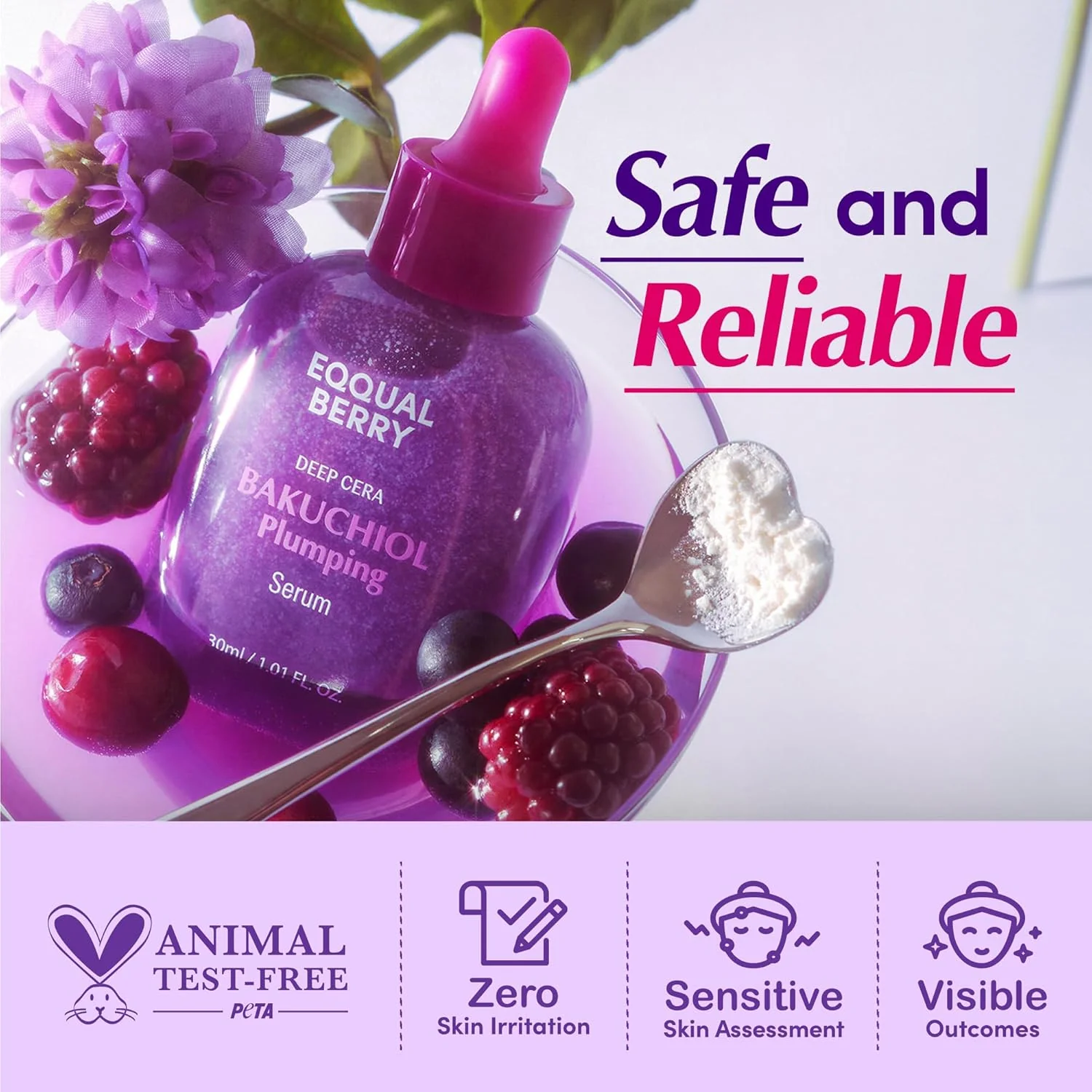 Eqqual Berry Bakuchiol Plumping Serum Minimizador de poros y arrugas, Alternativa de retinol para pieles sensibles - Image 7