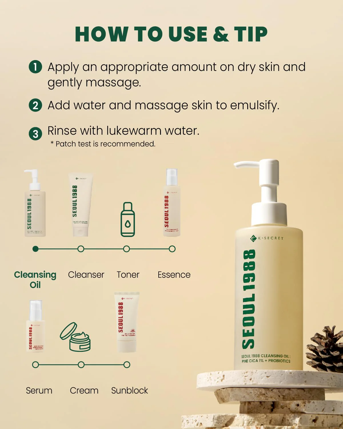 K-Secret Seoul 1988 Aceite Limpiador – Pine Cica 1% + Probióticos 150 ml - Image 4